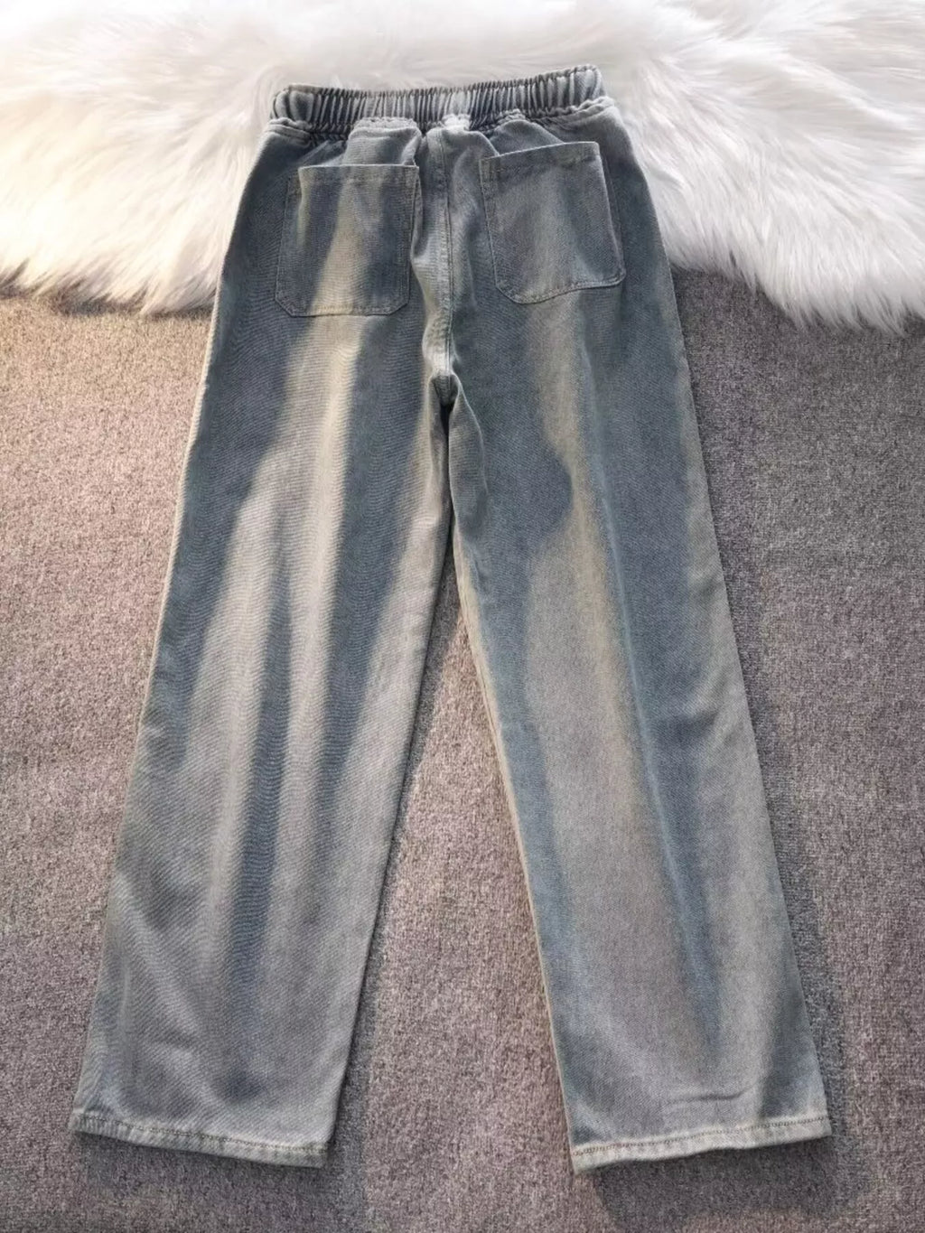 Men's Full Size Vintage Wash Wide Leg Jeans with Drawstring Plus Size