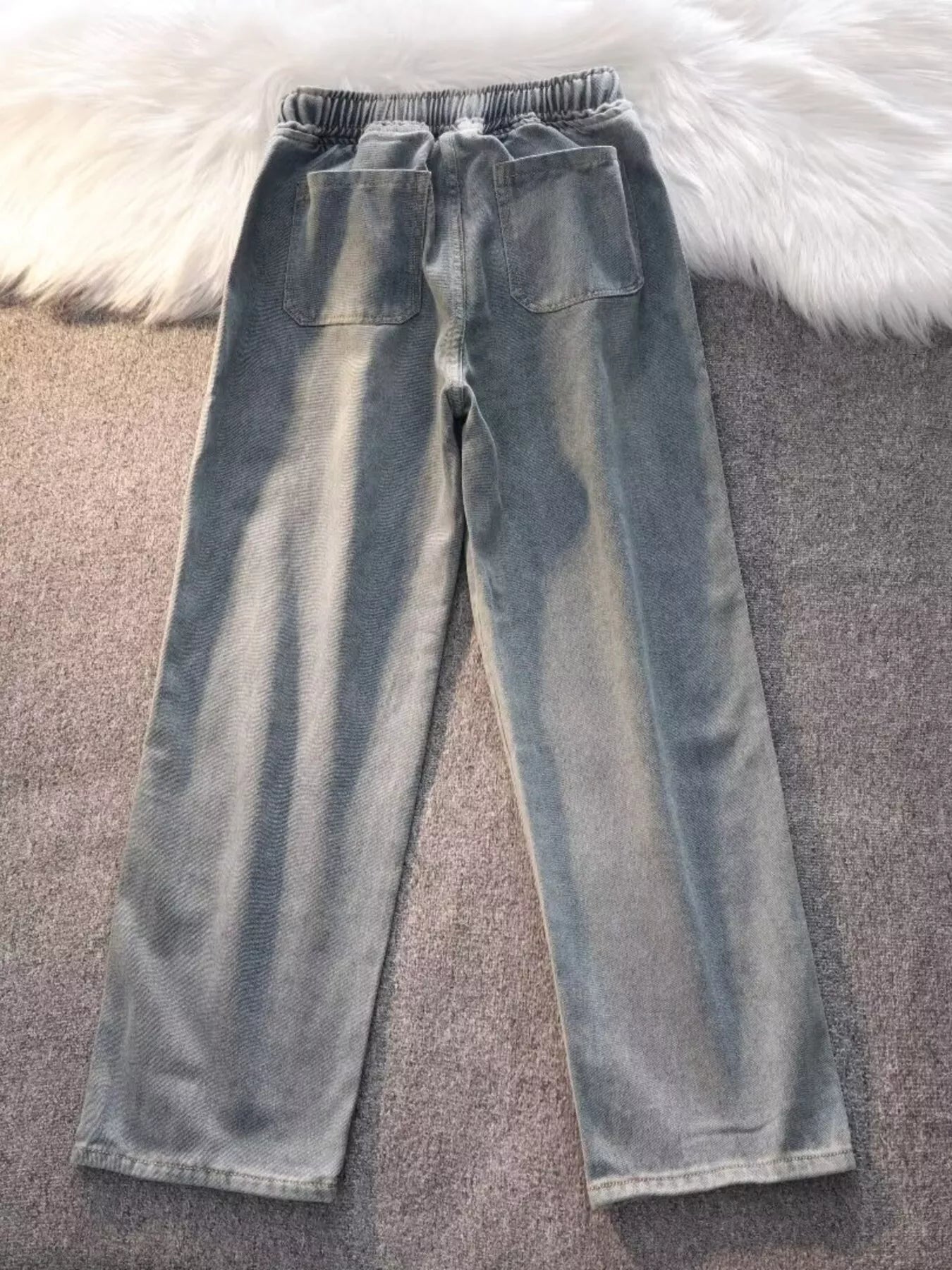 Men's Full Size Vintage Wash Wide Leg Jeans with Drawstring Plus Size