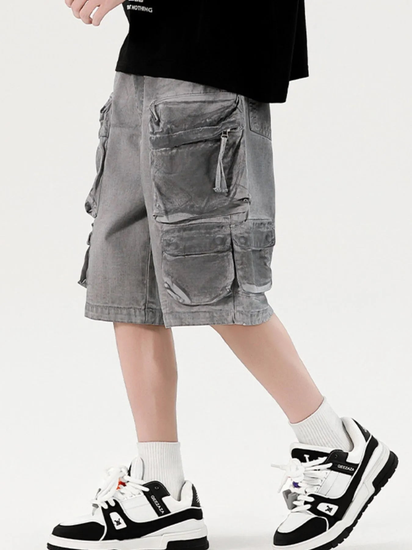 Men's Wide Leg Cargo Denim Shorts