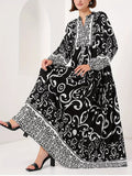Printed Notched Balloon Sleeve Maxi Dress