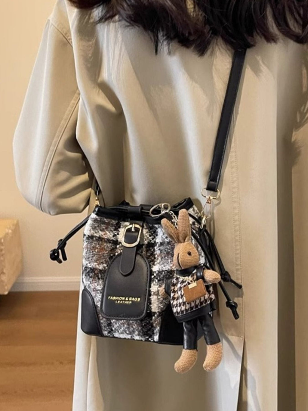 Plaid Bucket Crossbody Bag