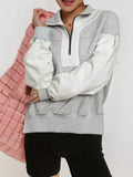 Half Zipper Collared Drop Shoulder Side Slits Sweatshirt