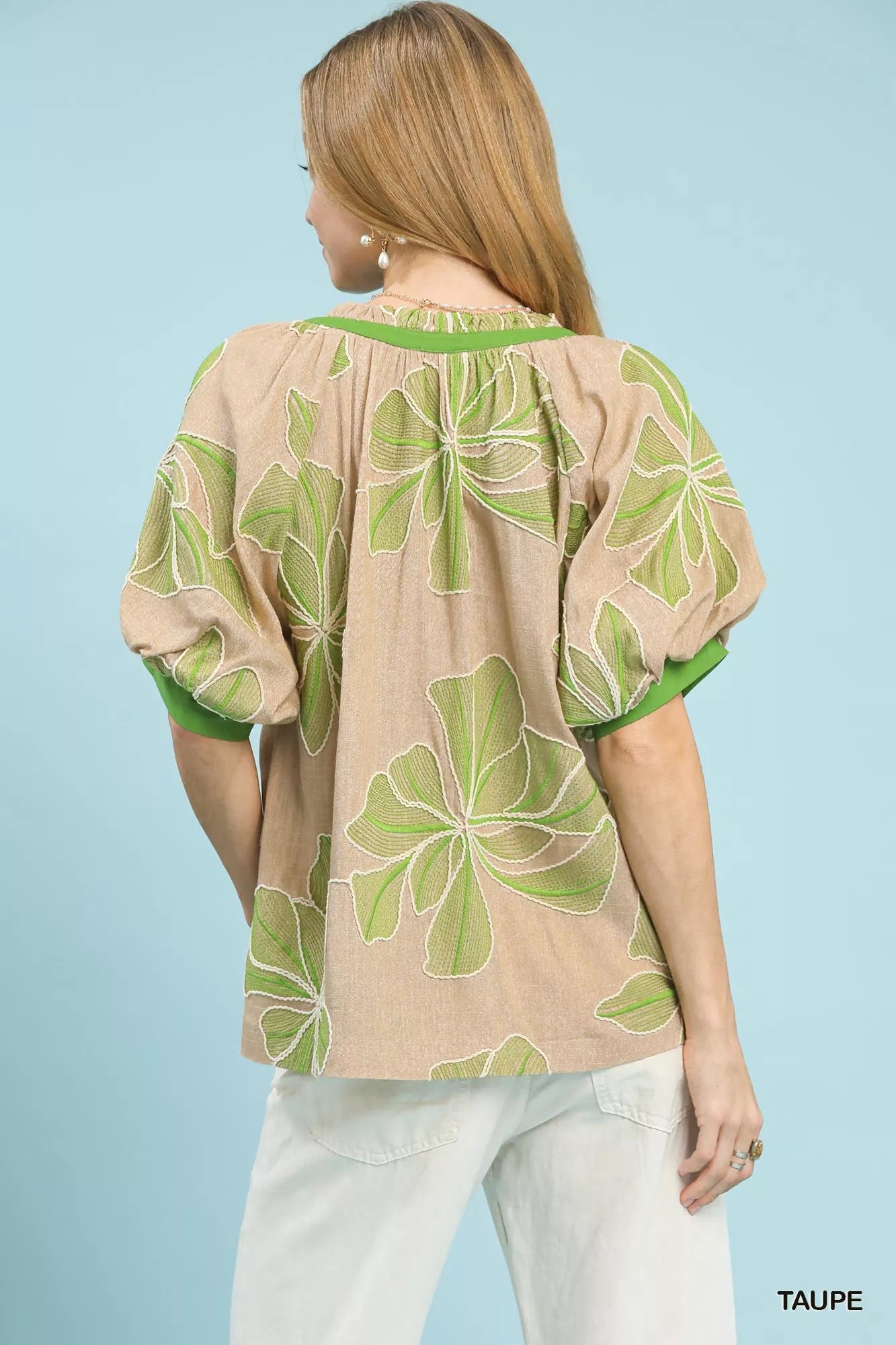 Umgee Embroidered V-Neck Short Sleeve Top