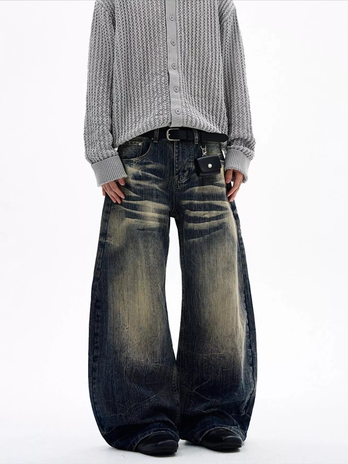 Men's Full Size Vintage Wash Wide Leg Jeans Plus Size