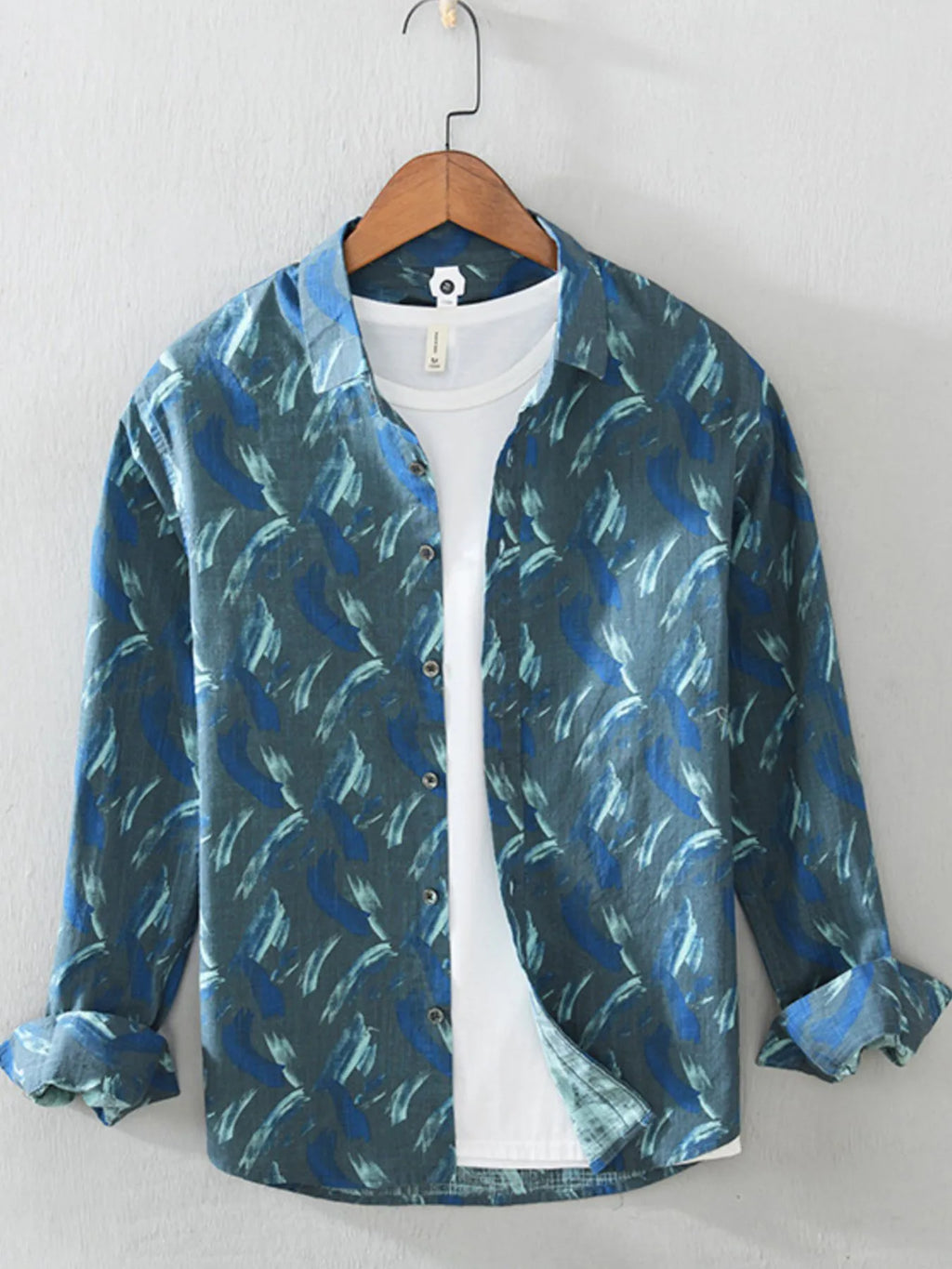 Men's Plus Size Printed Button Up Long Sleeve Shirt