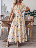 Floral Print Square Neck Casual Maxi Dress