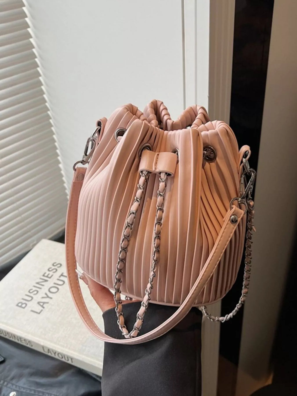 Pleated Bucket Crossbody Bag