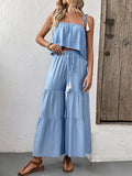 Ruffle Cami Top and Wide Leg Pants Set
