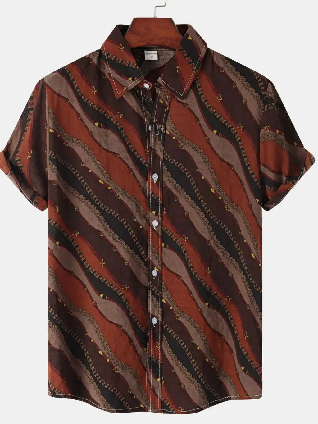Men's Plus Size Striped Short Sleeve Button-Down Shirt