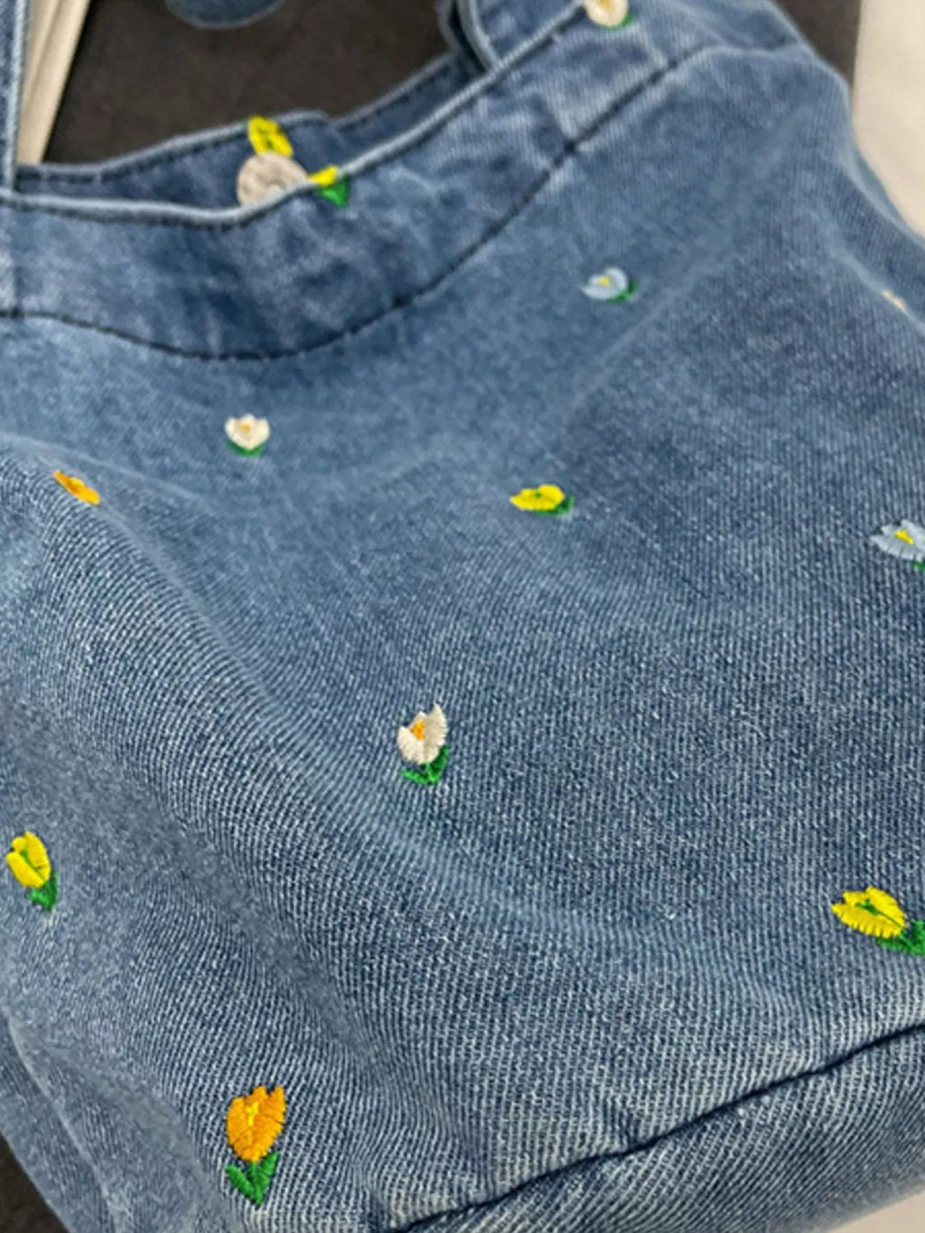 Floral Embroidered Denim Handbag