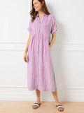 Full Size Striped Button-Front Midi Dress Plus Size