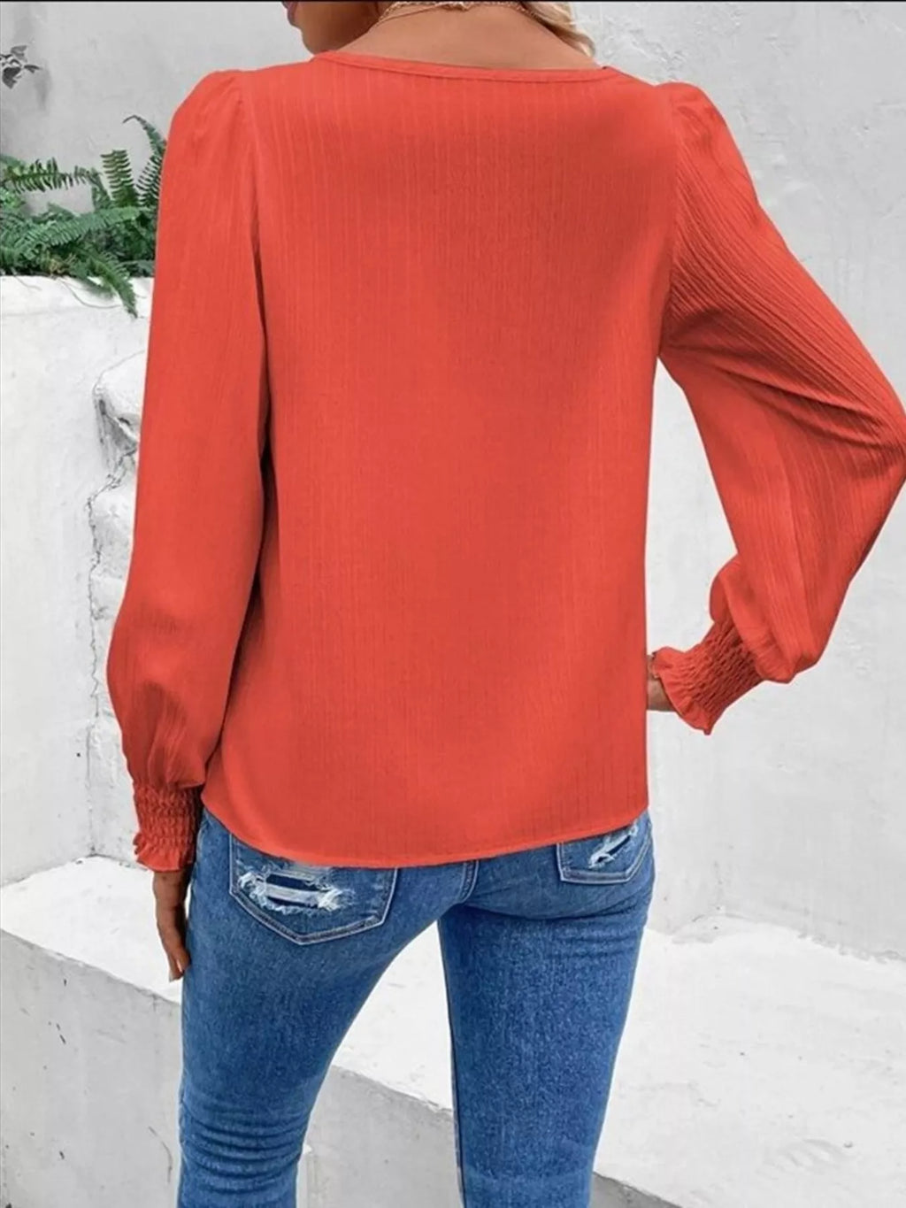 Lace Trim Long Sleeve Blouse
