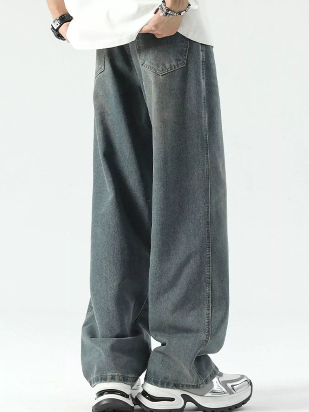 Men's Full Size Vintage Wash Wide Leg Jeans Plus Size