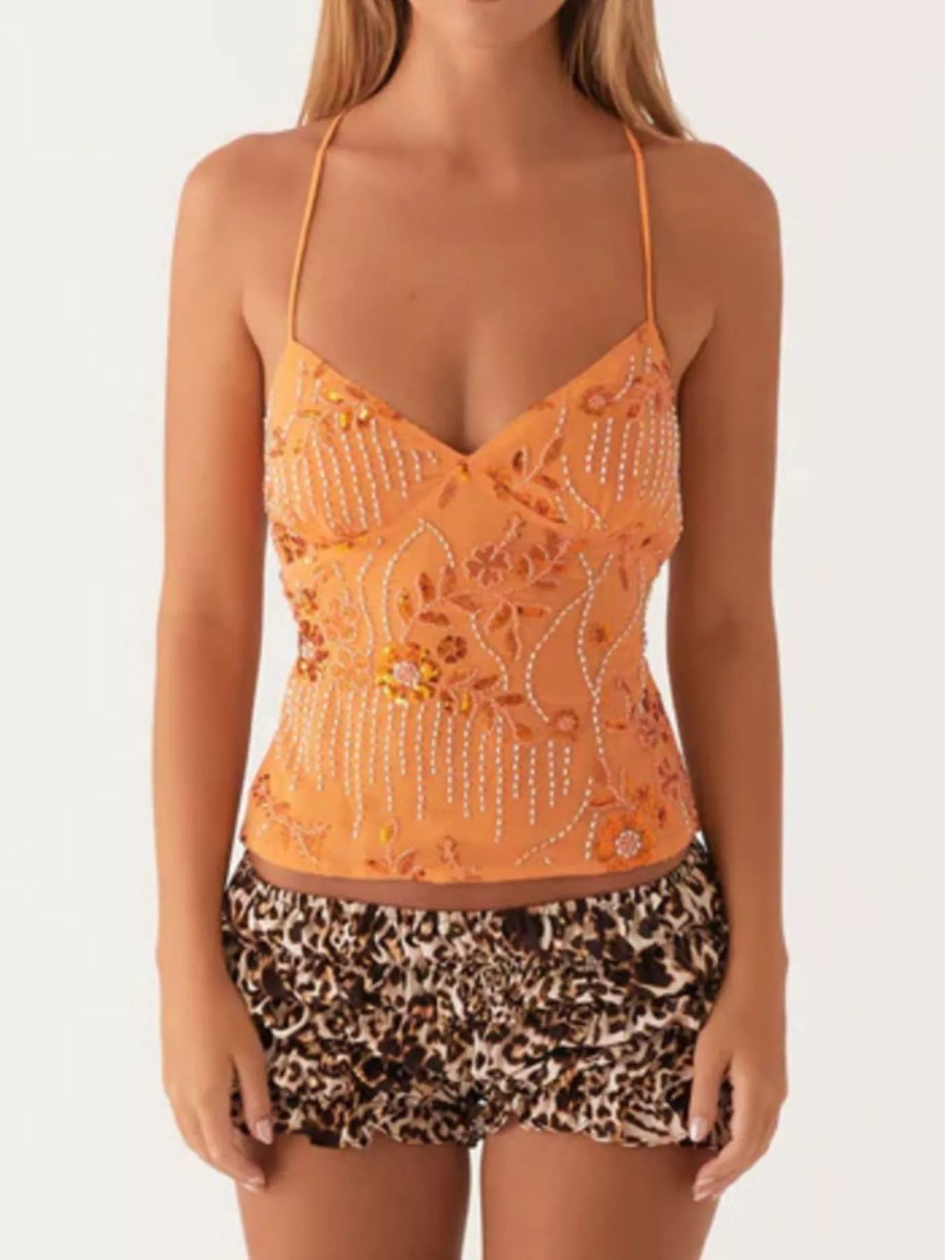 Floral Lace Up Back V-Neck Cami