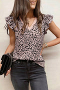 Ruffled Sleeve Leopard Print Blouse