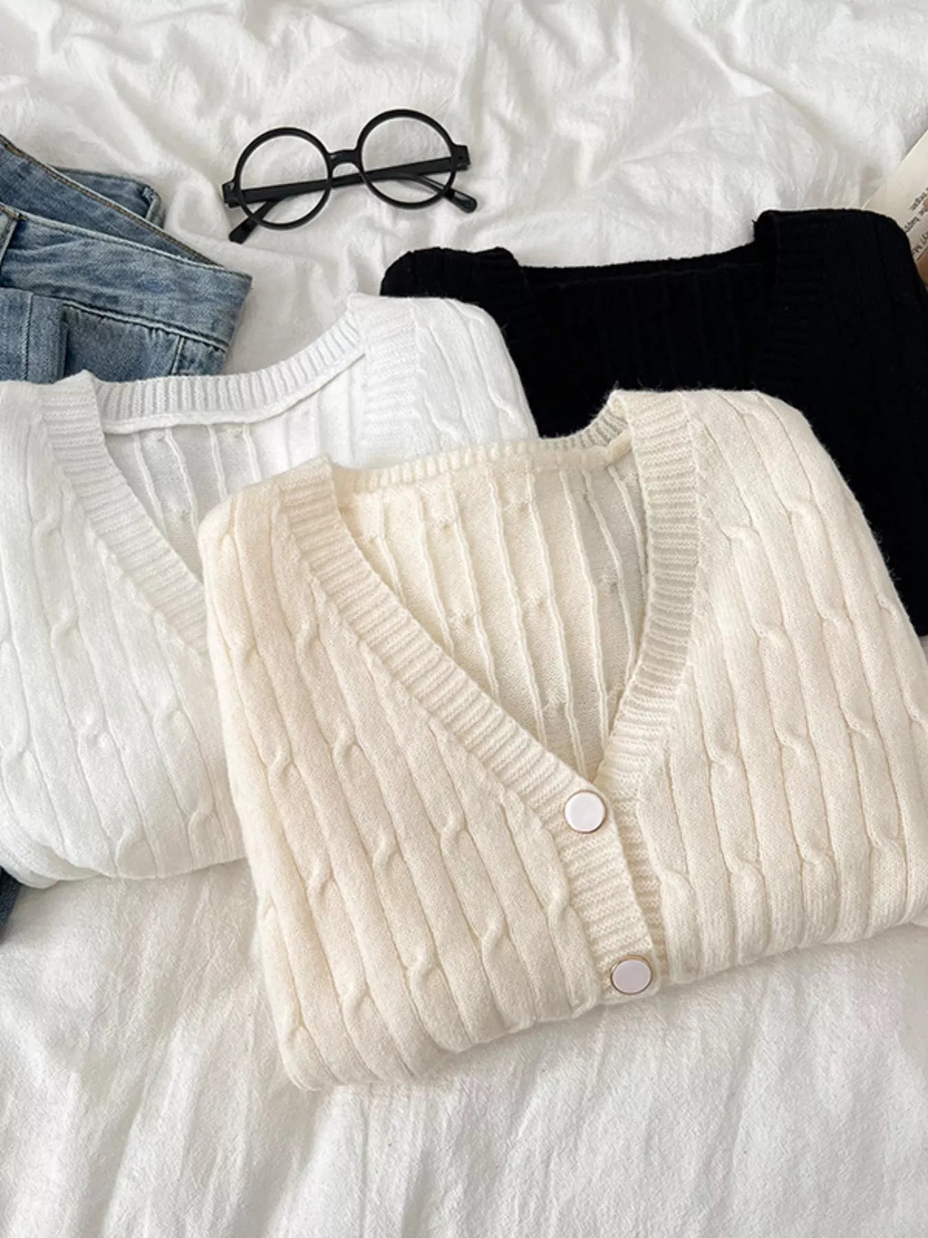 Texture Knit Button Down Cardigan