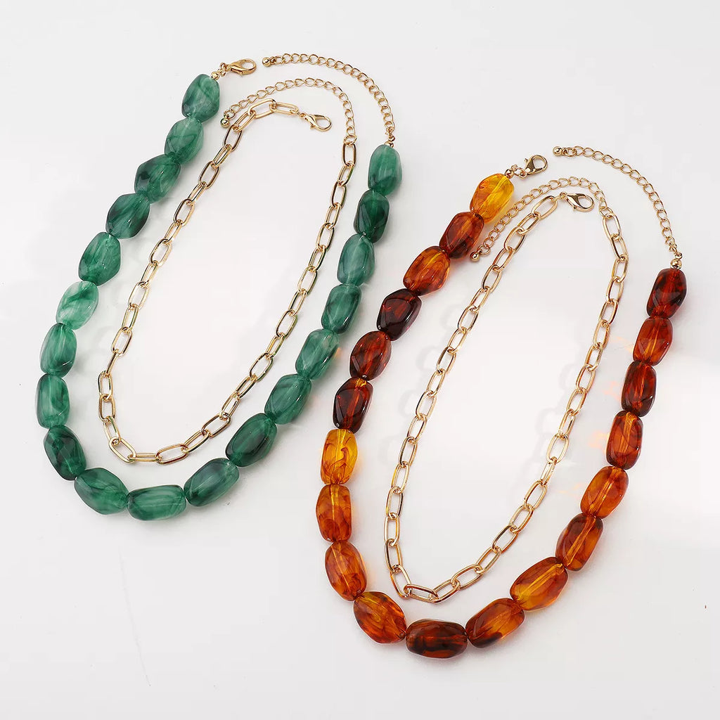 2 Piece Colorful Beaded Chain Necklace