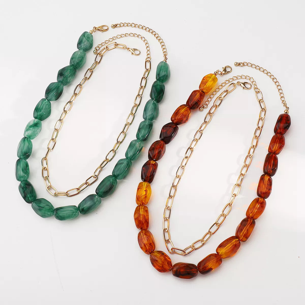 2 Piece Colorful Beaded Chain Necklace