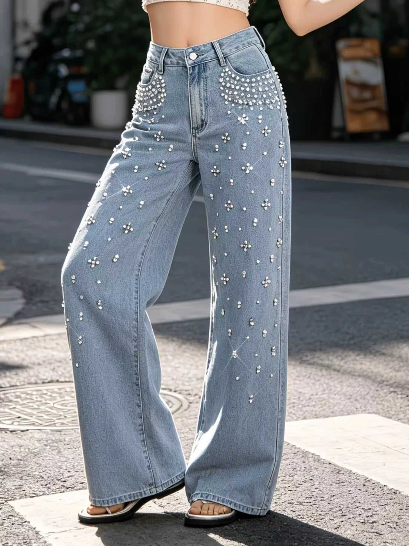 Embellished Wide-Leg Jeans