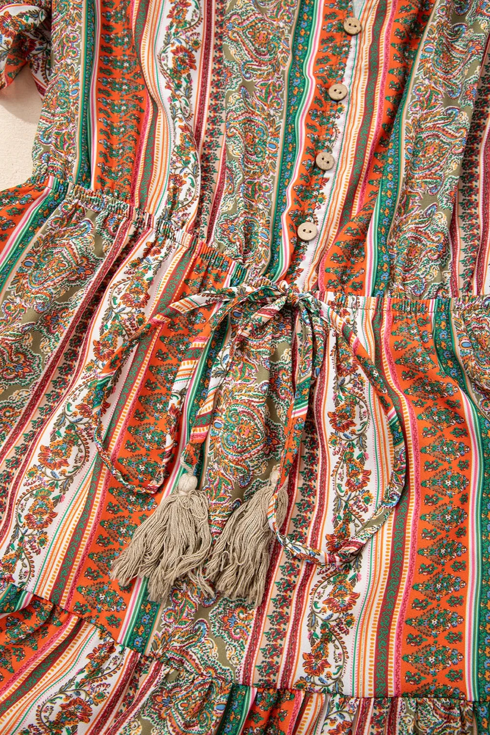 Bohemian Floral Print Buttoned V Neck Ruffle Tiered Dress