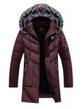 Men's Plus Size Longline Padded Winter Coat with Faux Fur Hood