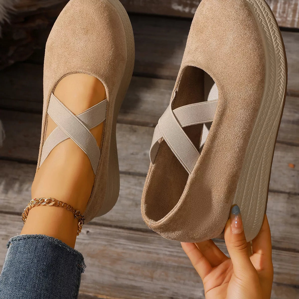 Crisscross Wedge Slip-Ons