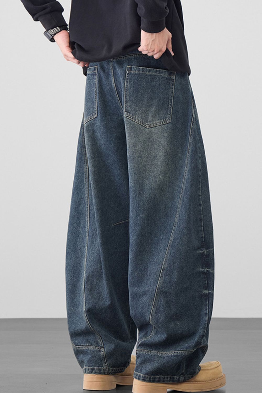 Men's Plus Size Vintage Washed Wide Leg Jeans