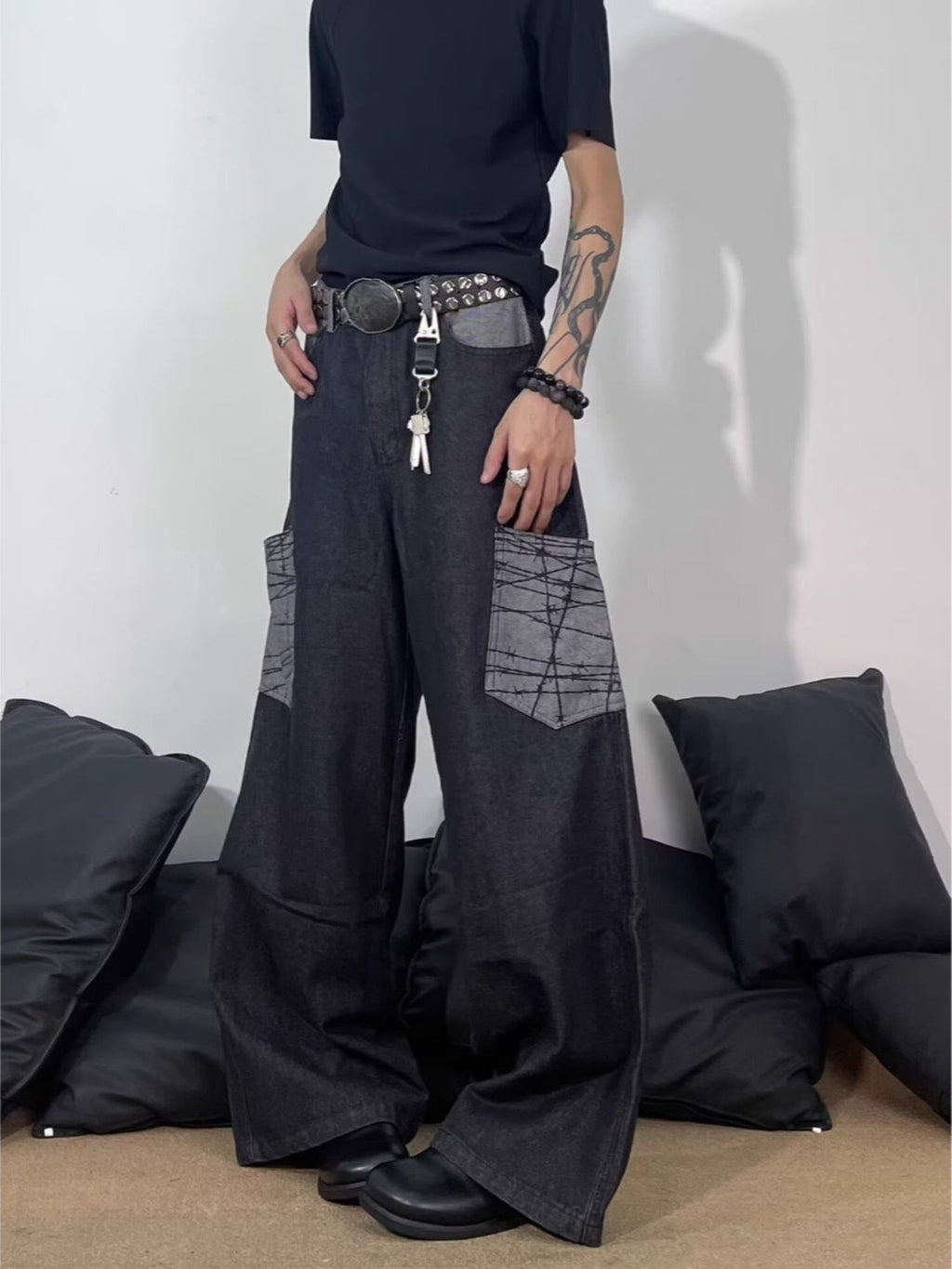 Men's Full Size Wide Leg Cargo Jeans Plus Size