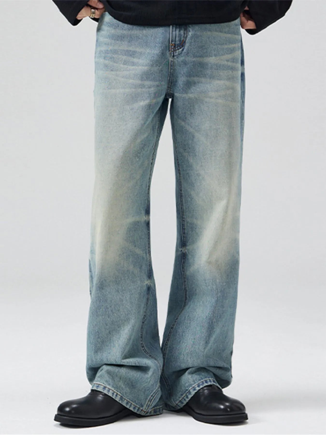 Men's Full Size Washed Cat Whiskers Bootcut Jeans Plus Size