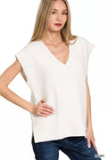 Zenana Ribbed Slit V-Neck Sweater Vest