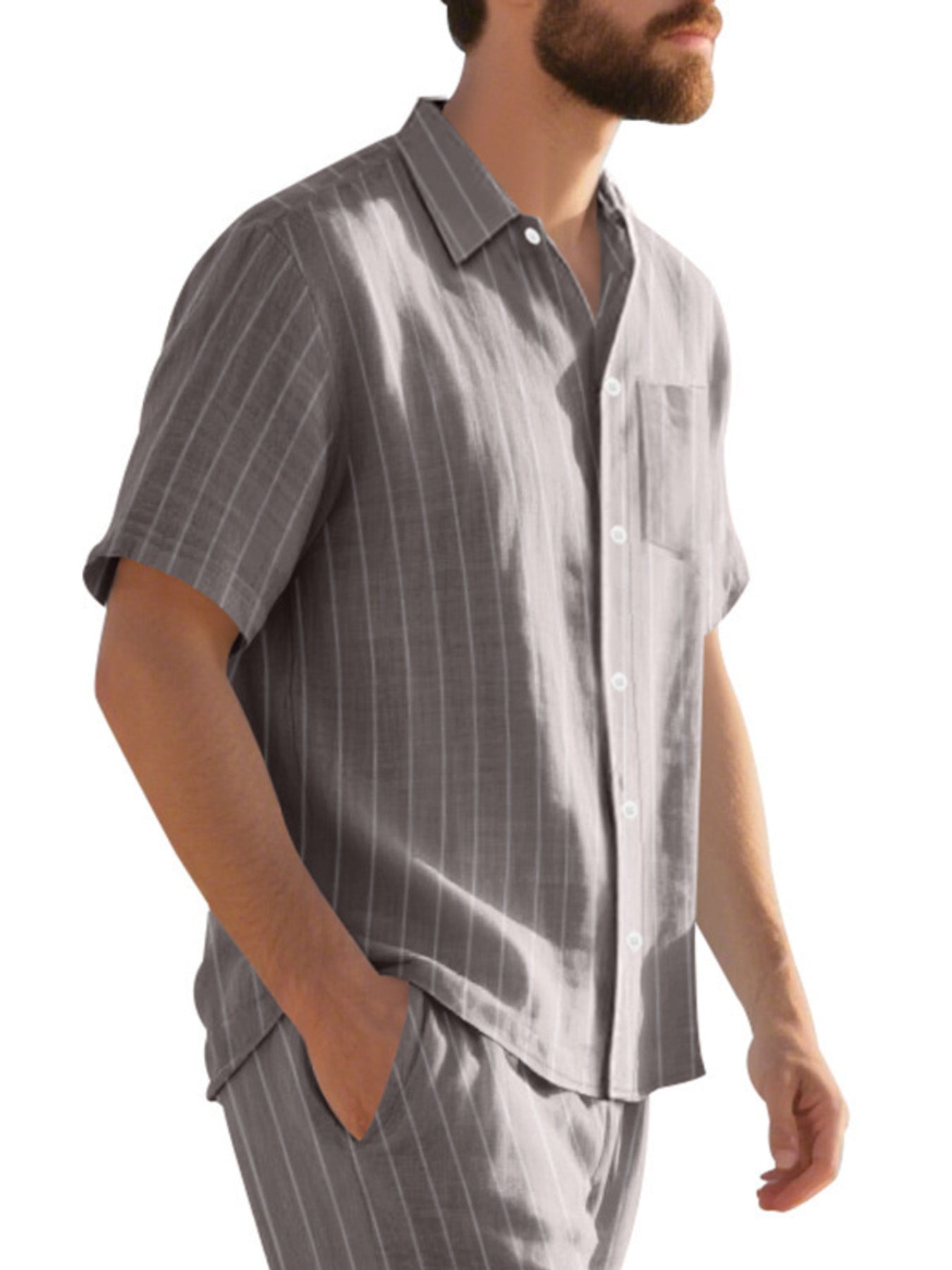 Men's Full Size Casual Striped Short Sleeve Shirt Plus Size