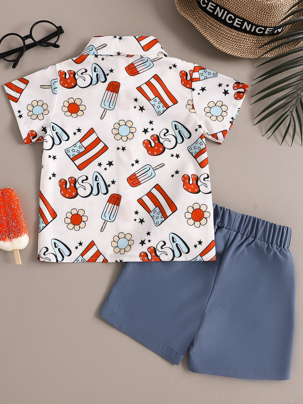 Children's Printed Short Sleeve Shirt and Shorts Set