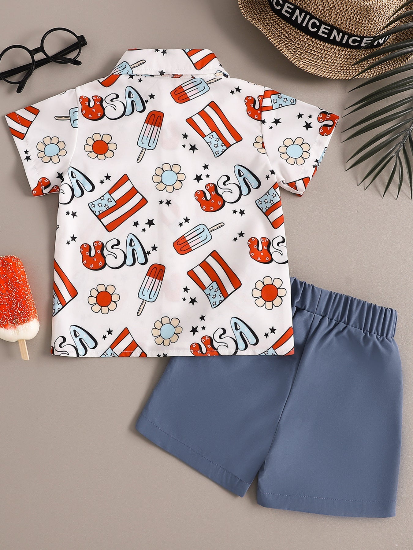 Children's Printed Short Sleeve Shirt and Shorts Set