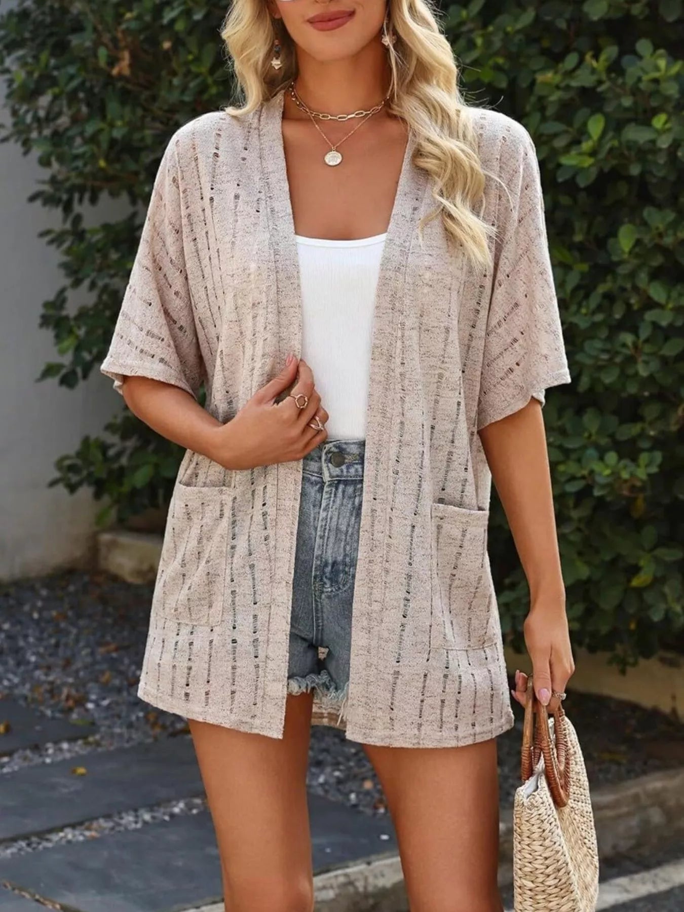 Openwork Open Front Cardigan