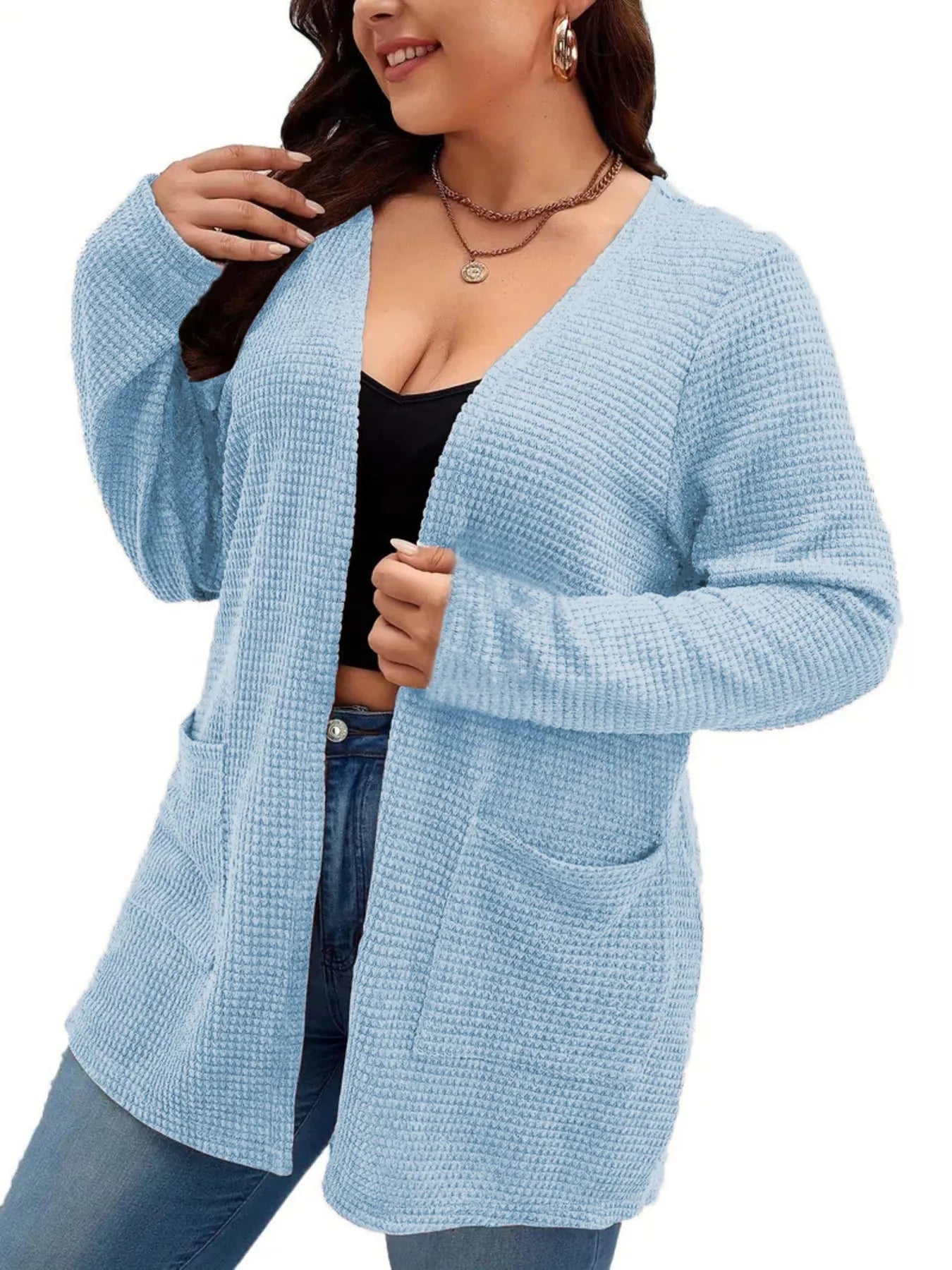 Plus Size Open Front Long Sleeve Knit Cardigan