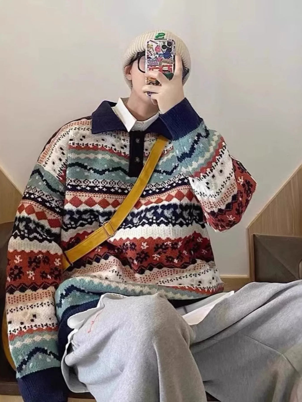 Men's Vintage Patterned Knit Sweater