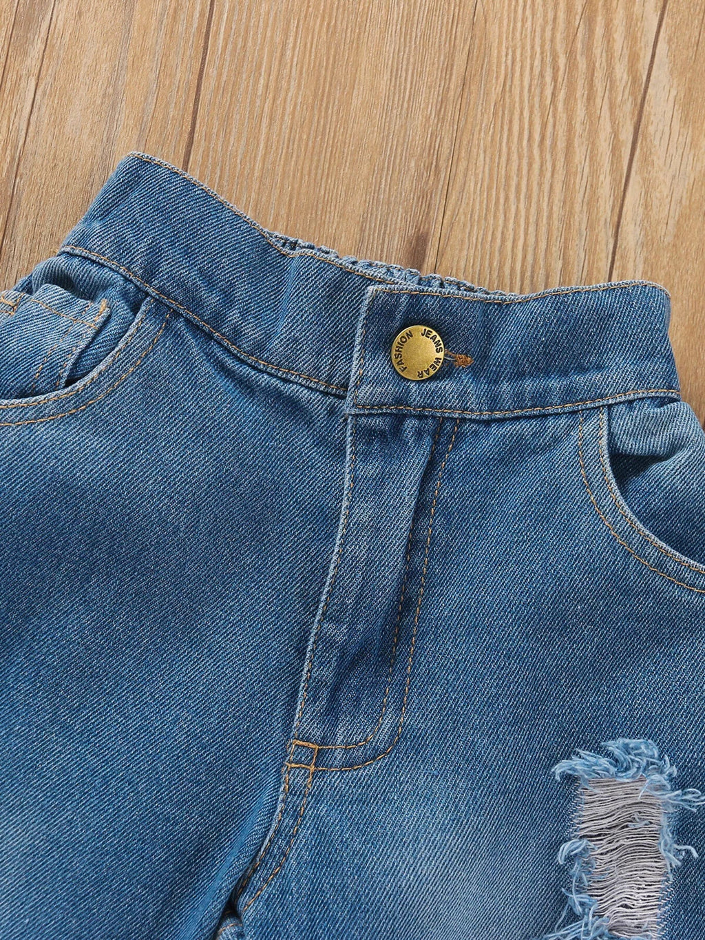 Children's Tie Shoulder Tank and Distressed Jeans Set