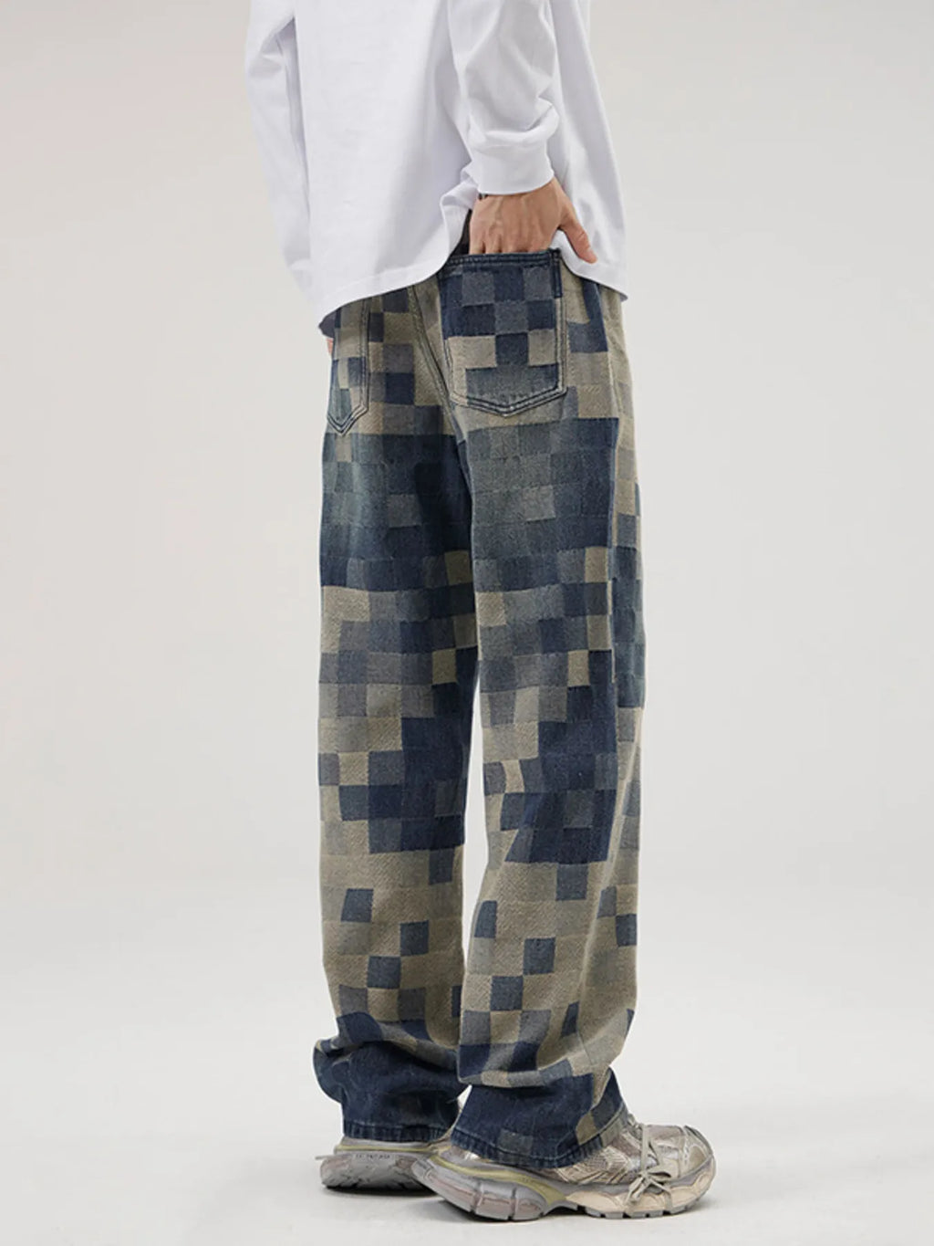 Men's Full Size Pixelated Print Loose Fit Jeans Plus Size