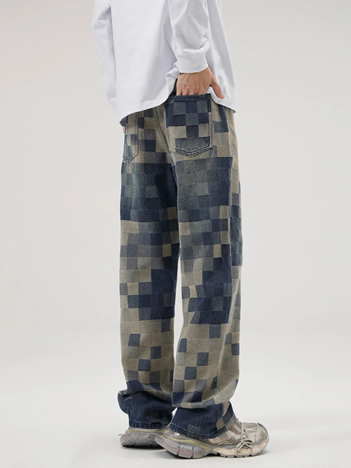 Men's Full Size Pixelated Print Loose Fit Jeans Plus Size