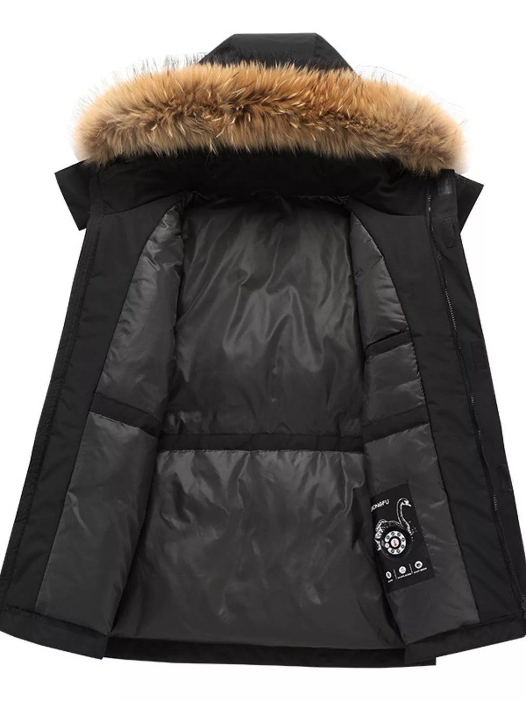 Men's Full Size Fur Hooded Zip Up Parka Coat Plus Size