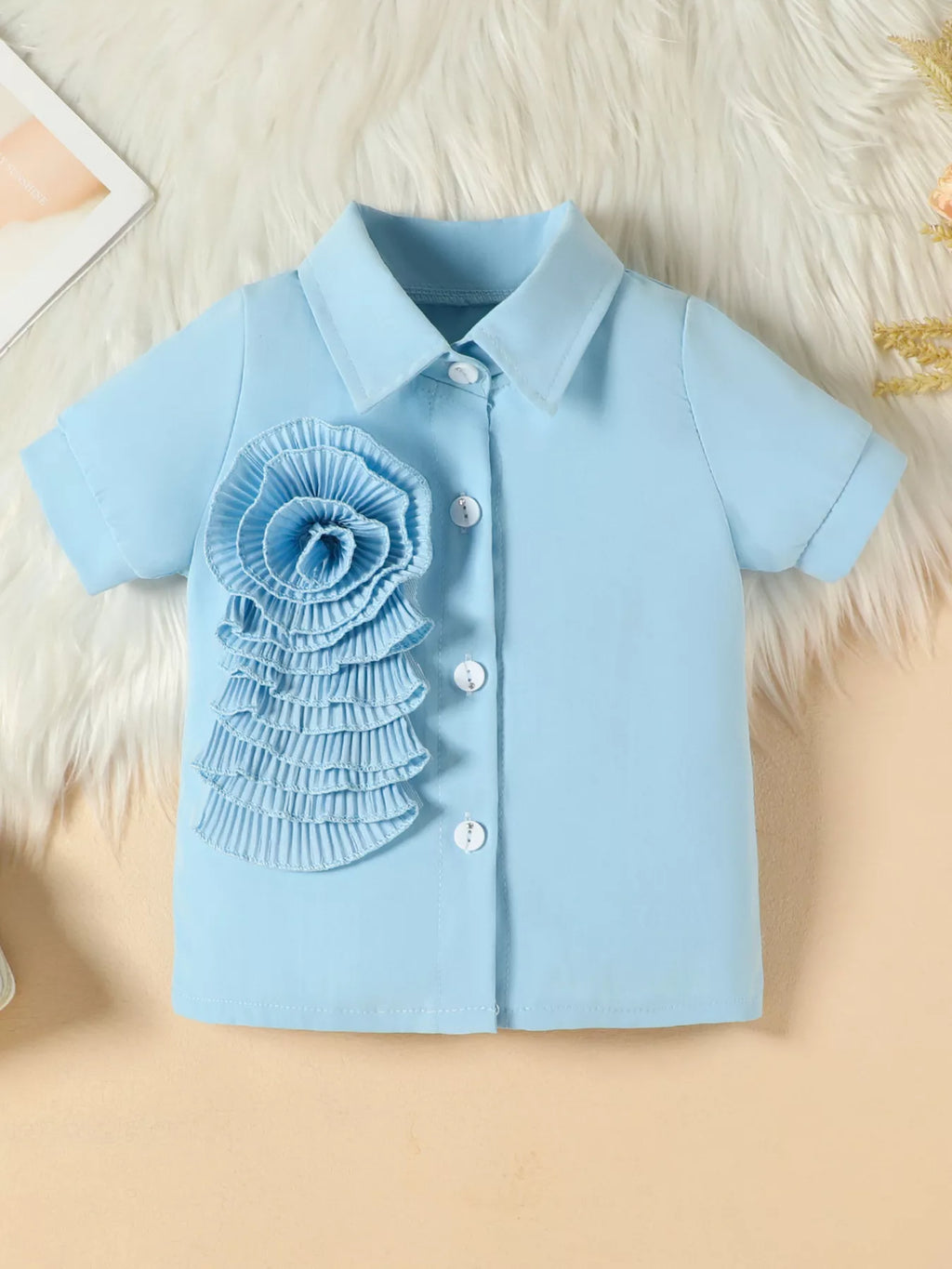 Children's Flower Decor Shirt & Pleated Skirt Set