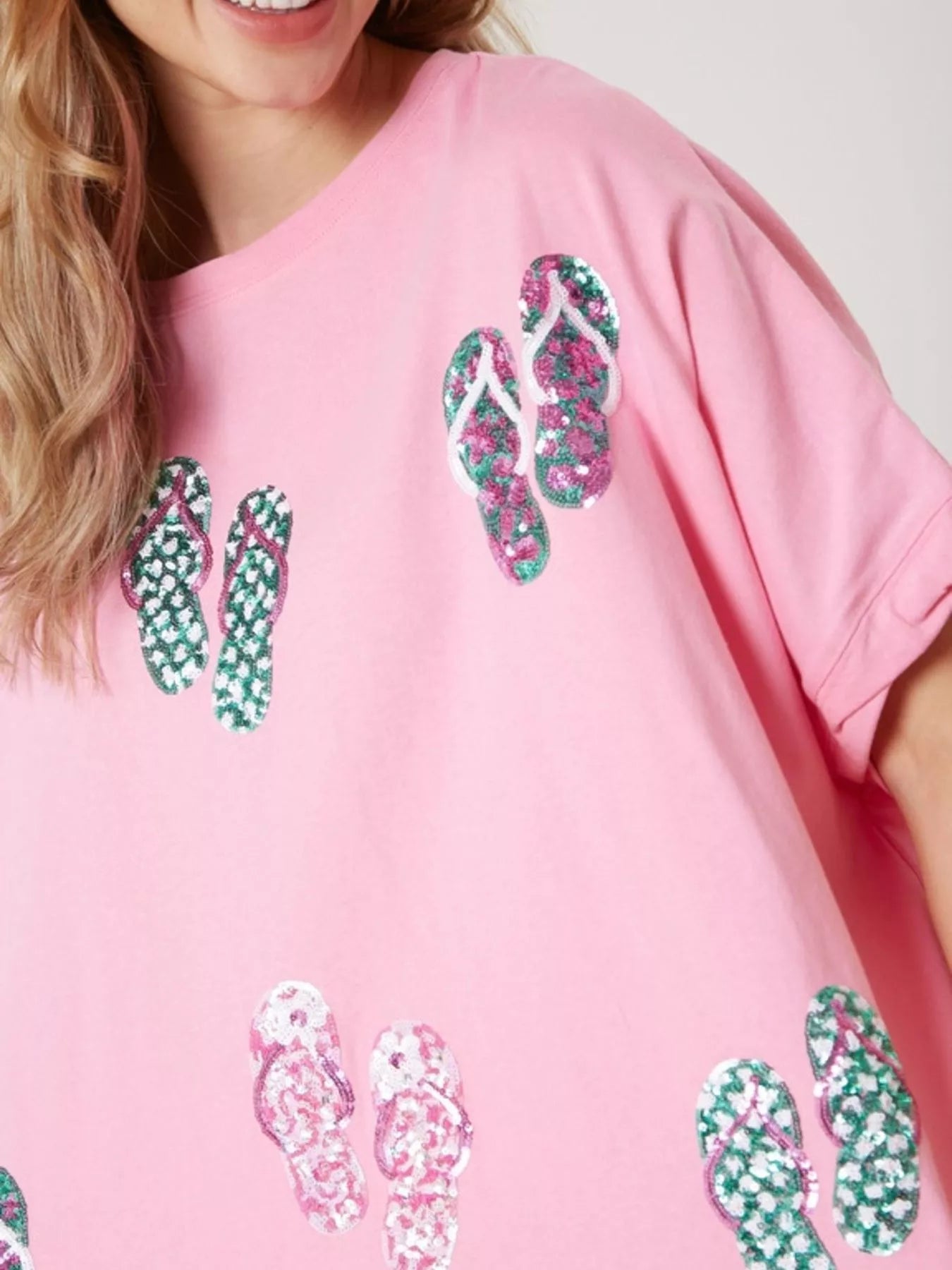 Flip-Flop Print Round Neck Casual T-Shirt
