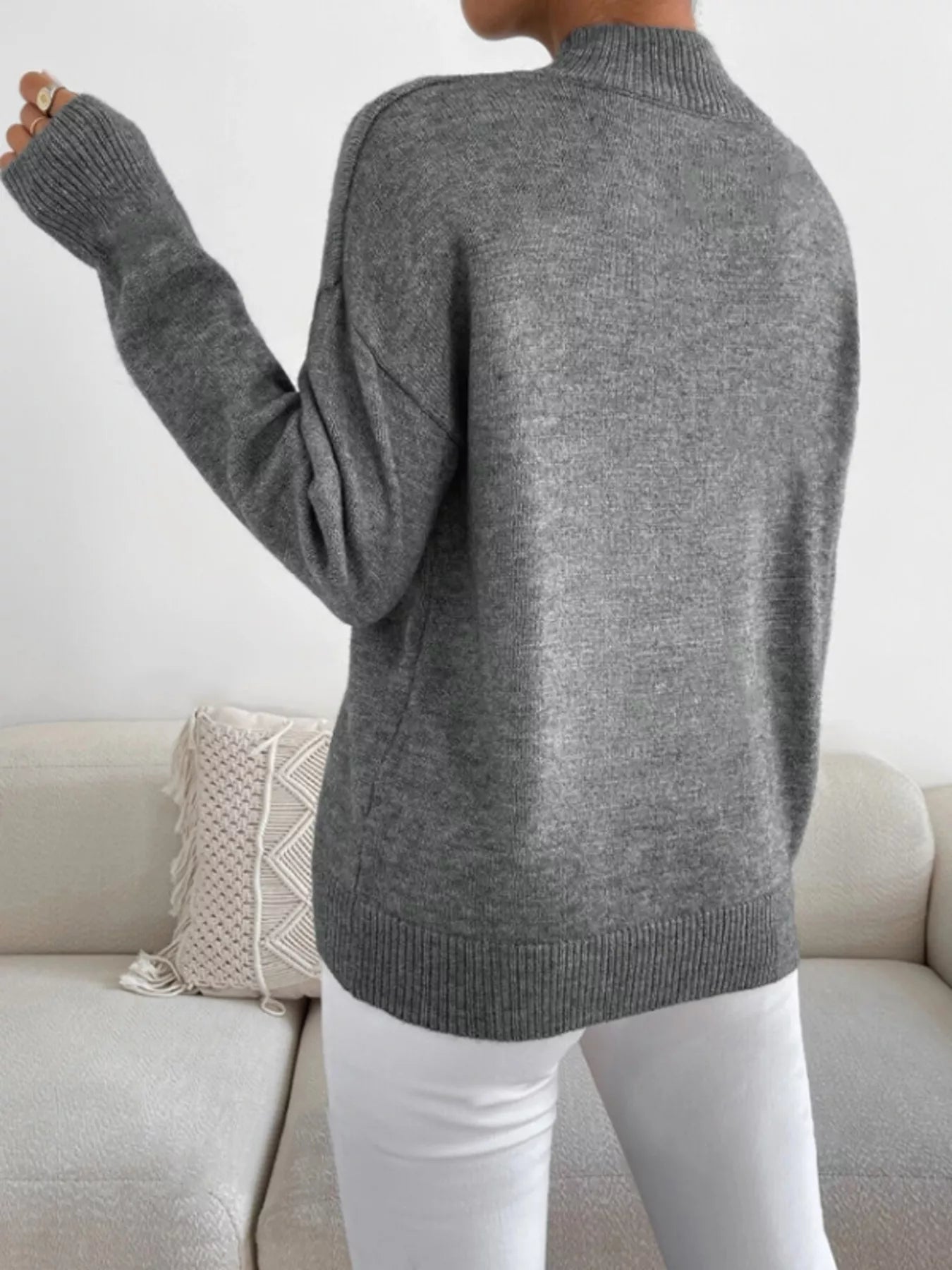 Mock Neck Dropped Shoulder Sweater
