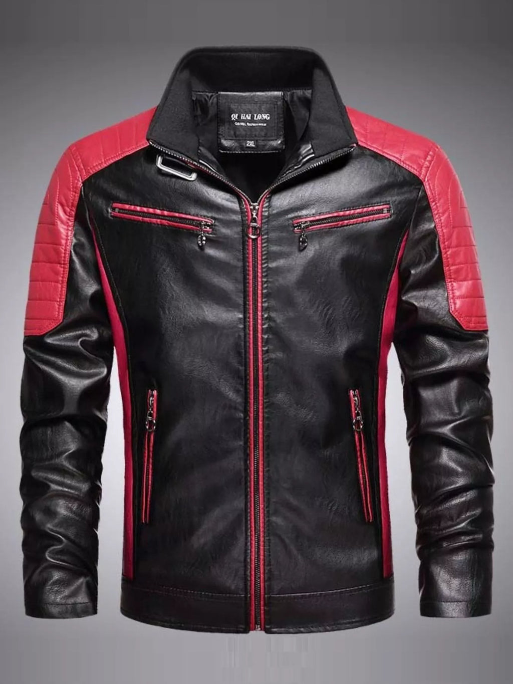 Men's Plus Size Slim Fit Zip Up Moto Jacket