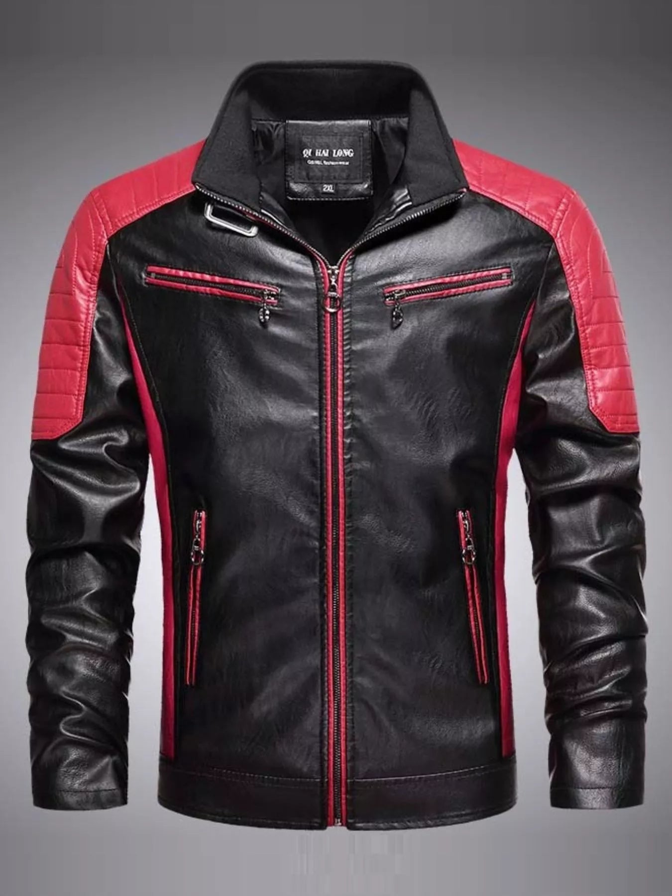 Men's Plus Size Slim Fit Zip Up Moto Jacket