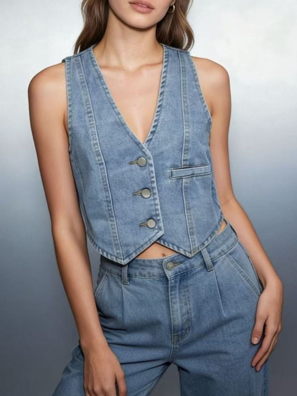 Button-Down Denim Vest
