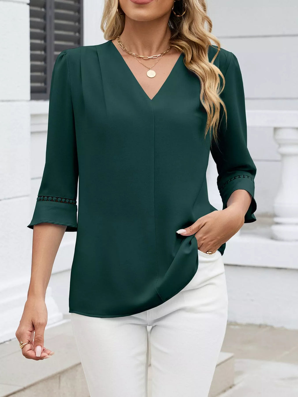 V-Neck 3/4 Sleeve Blouse