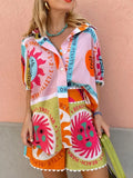 Printed Button Up Shirt and Shorts Set