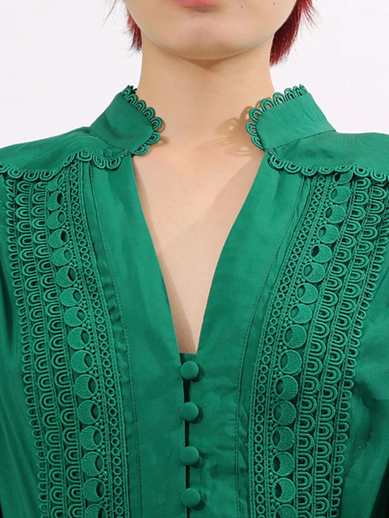 Lace Detail Notched Puff Sleeve Maxi Dress