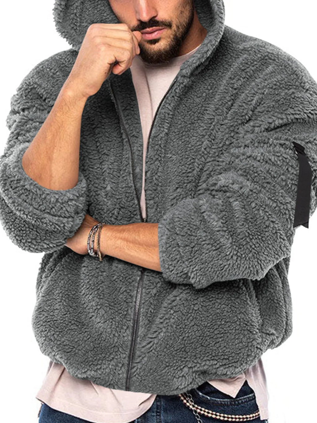 Men's Full Size Sherpa Fleece Hooded Zip-Up Jacket Plus Size
